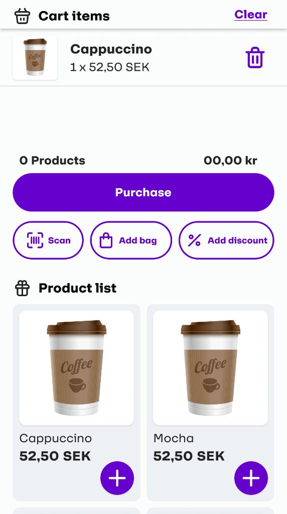 Empty cart with product list