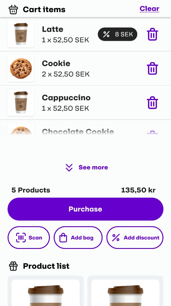Cart with items and purchase button