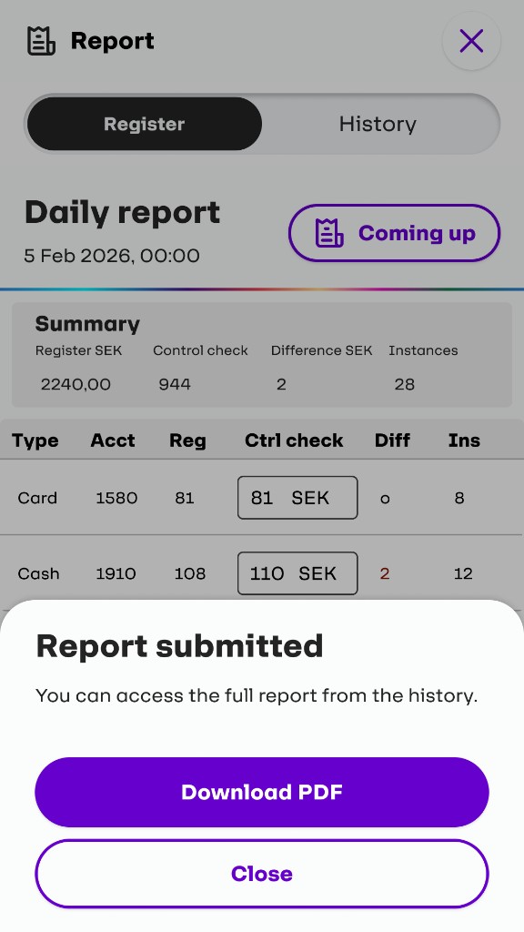 Transactions list with filter