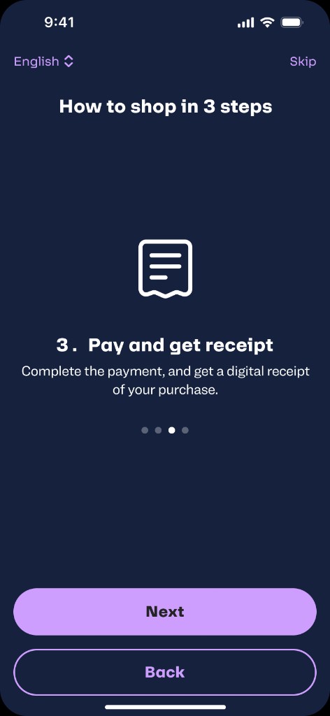 Onboarding step 3 — pay and get a digital receipt