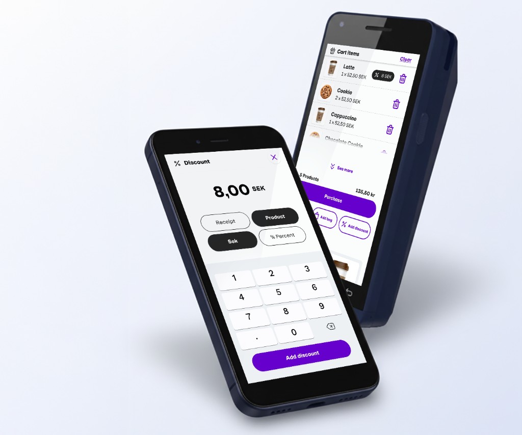 Cashier POS on handheld devices — discount flow and cart with items